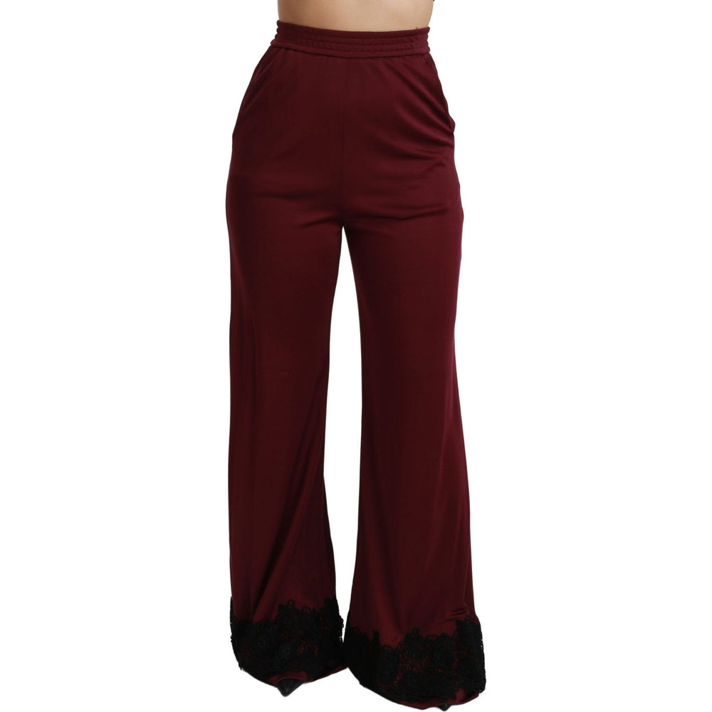 Dolce & Gabbana Elegant Maroon High Waist Wide Leg Trousers Jeans & Pants Dolce & Gabbana Black