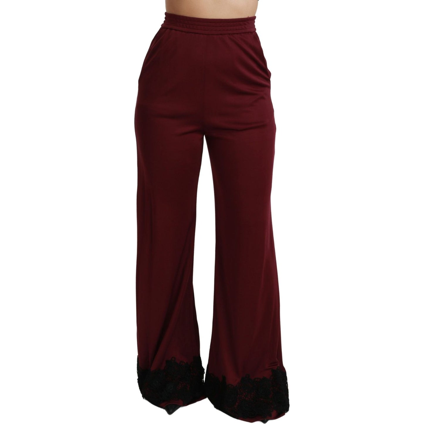 Dolce & Gabbana Elegant Maroon High Waist Wide Leg Trousers Jeans & Pants Dolce & Gabbana Black
