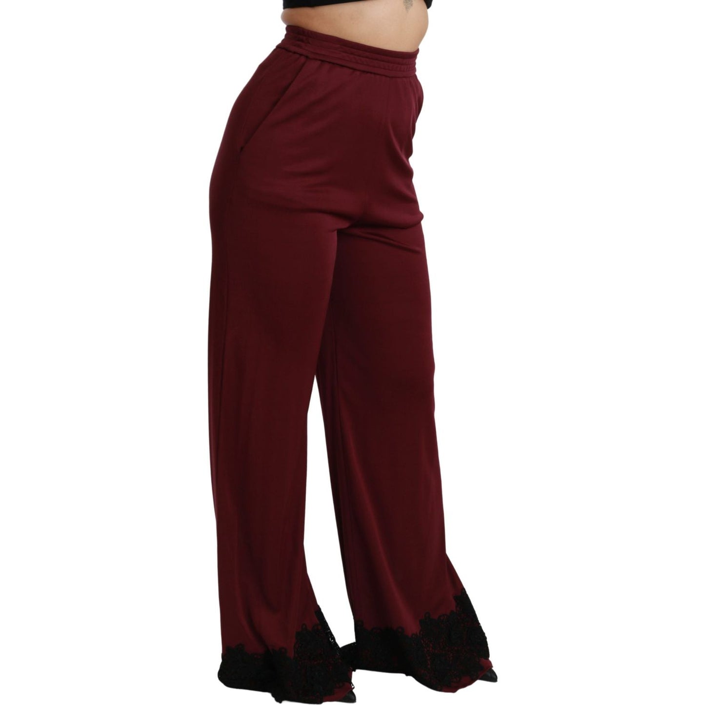 Dolce & Gabbana Elegant Maroon High Waist Wide Leg Trousers Jeans & Pants Dolce & Gabbana Black