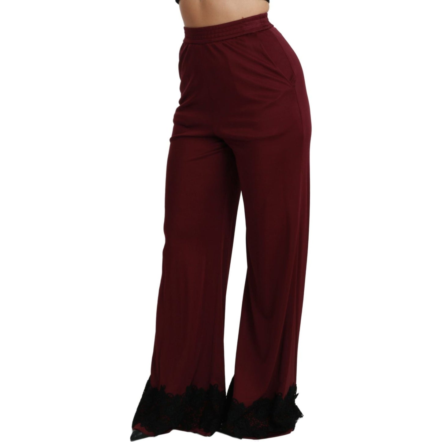 Dolce & Gabbana Elegant Maroon High Waist Wide Leg Trousers Jeans & Pants Dolce & Gabbana Black