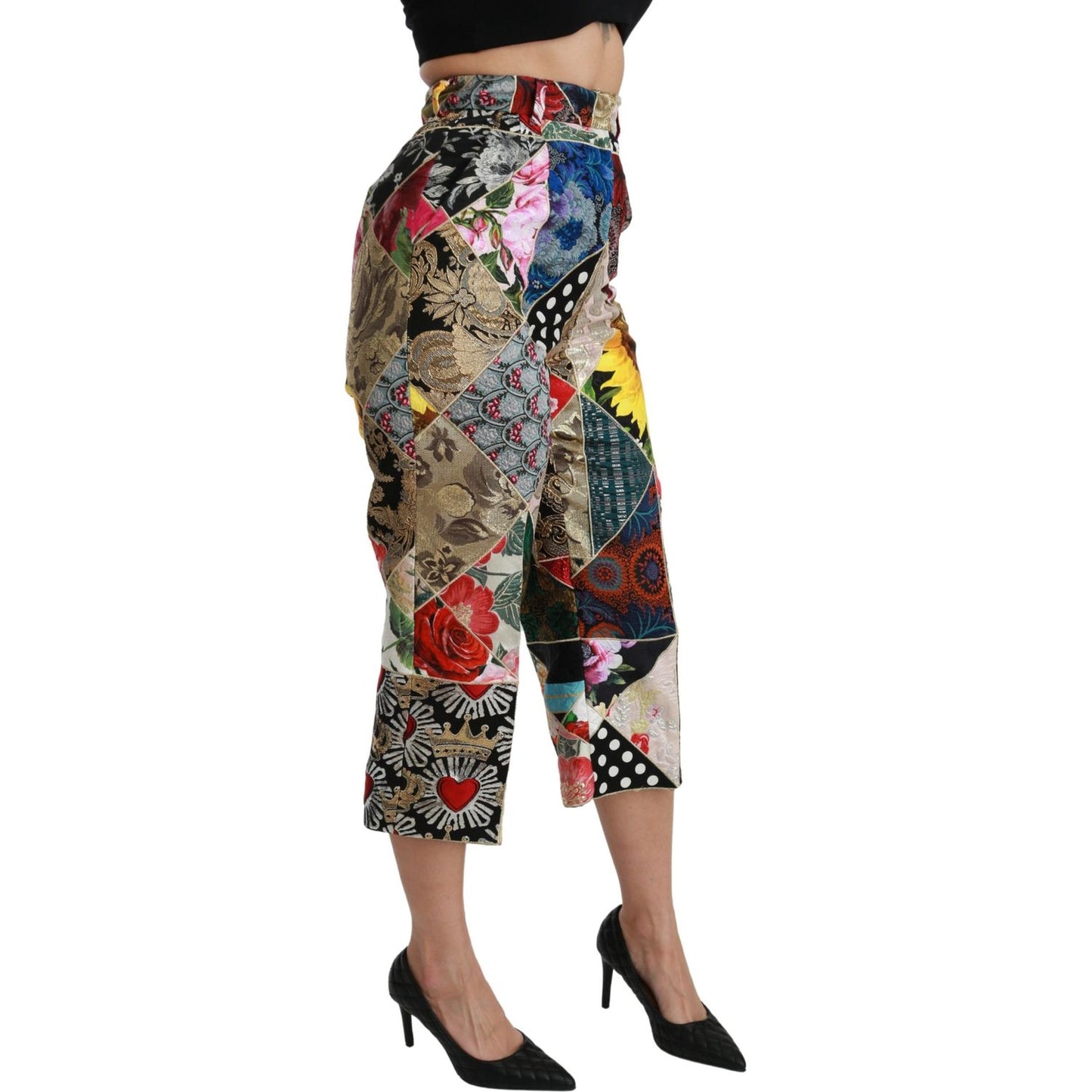 Dolce & Gabbana Elegant High Waist Cropped Silk Blend Trousers Dolce & Gabbana Dim Gray