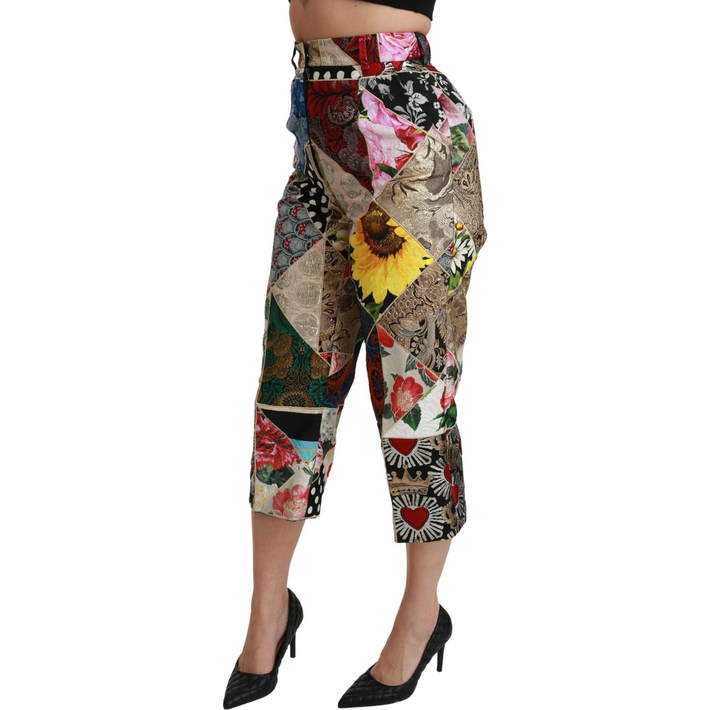 Dolce & Gabbana Elegant High Waist Cropped Silk Blend Trousers Dolce & Gabbana Dim Gray