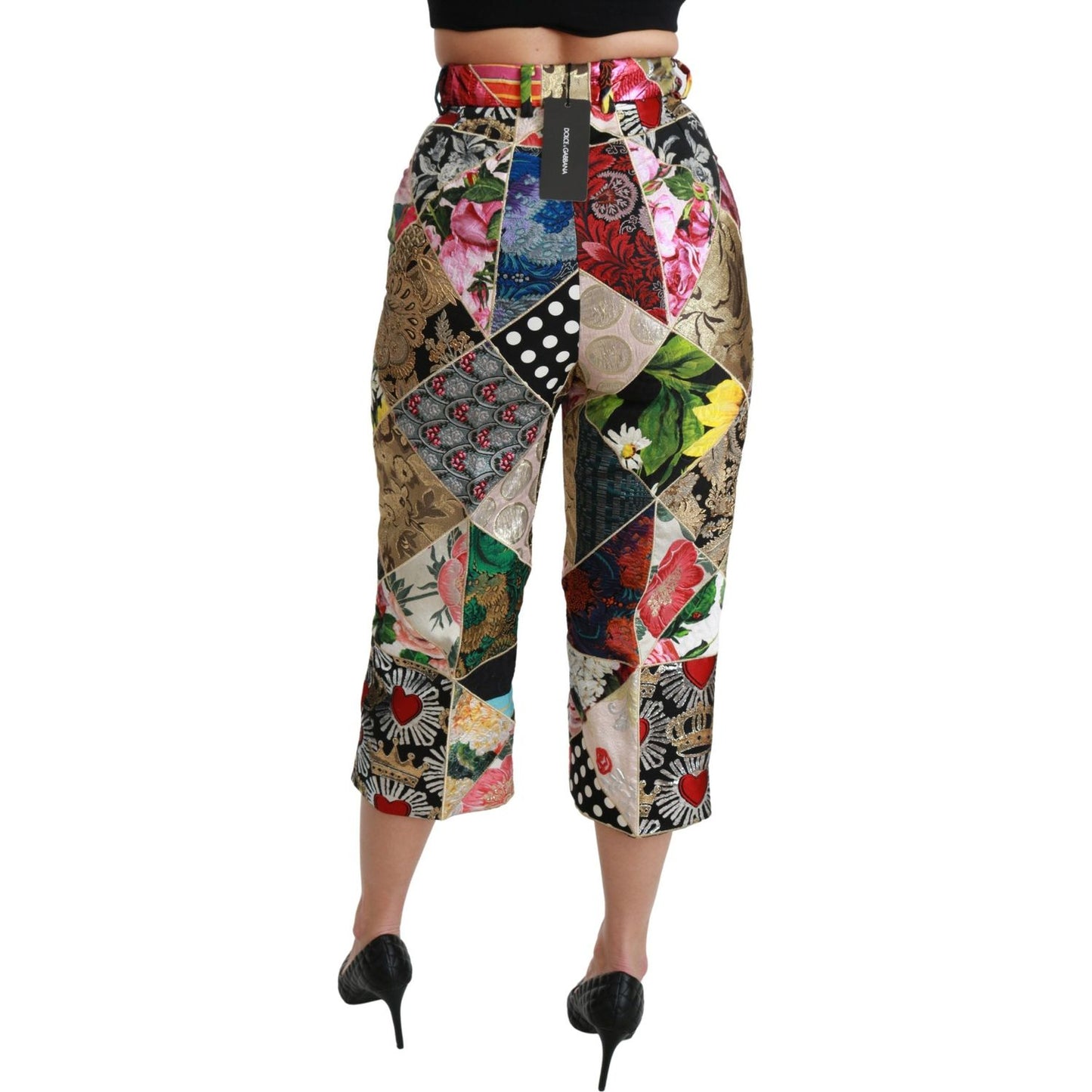 Dolce & Gabbana Elegant High Waist Cropped Silk Blend Trousers Dolce & Gabbana Dim Gray
