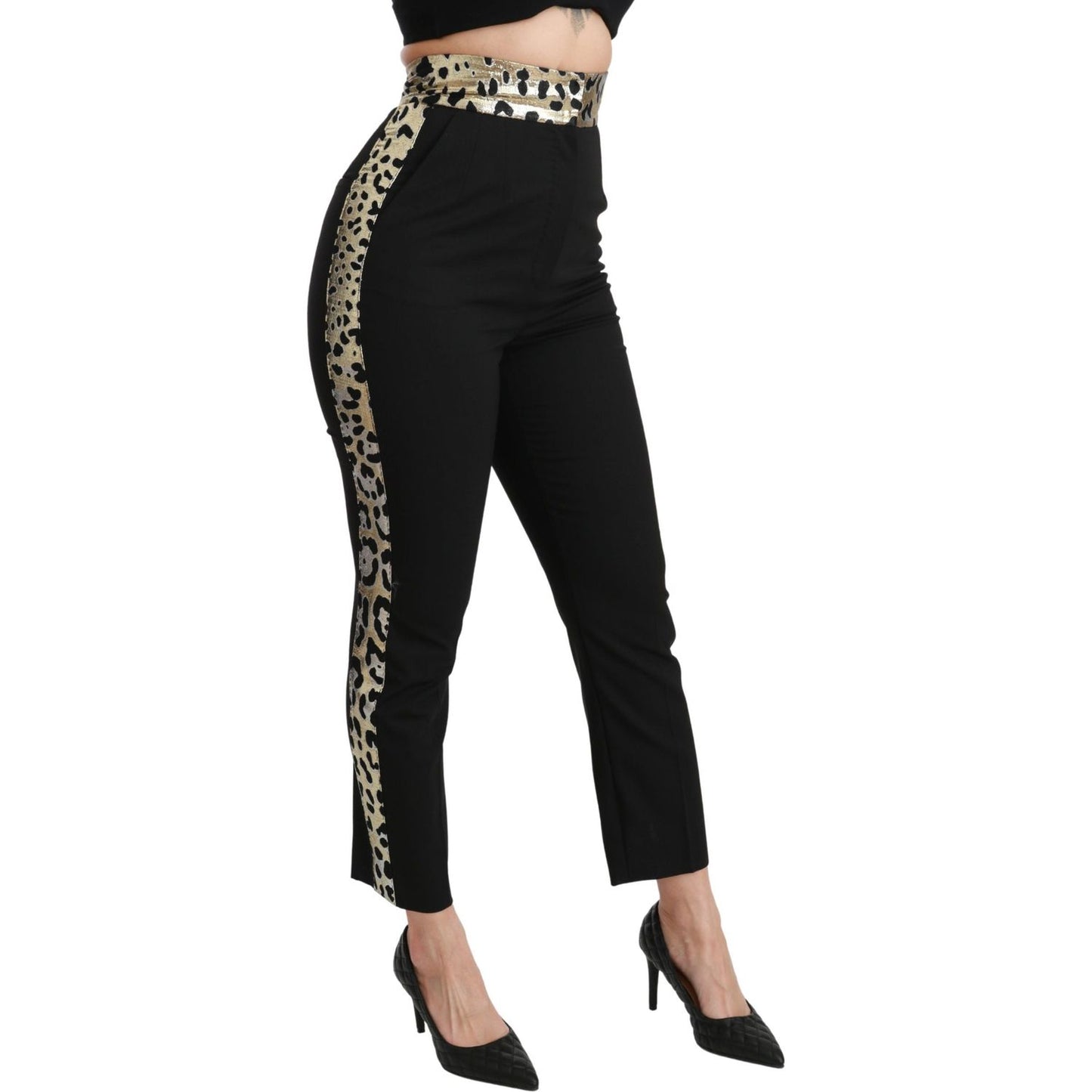 Dolce & Gabbana Gold Leopard Jacquard High Waist Pants Jeans & Pants Dolce & Gabbana Tan