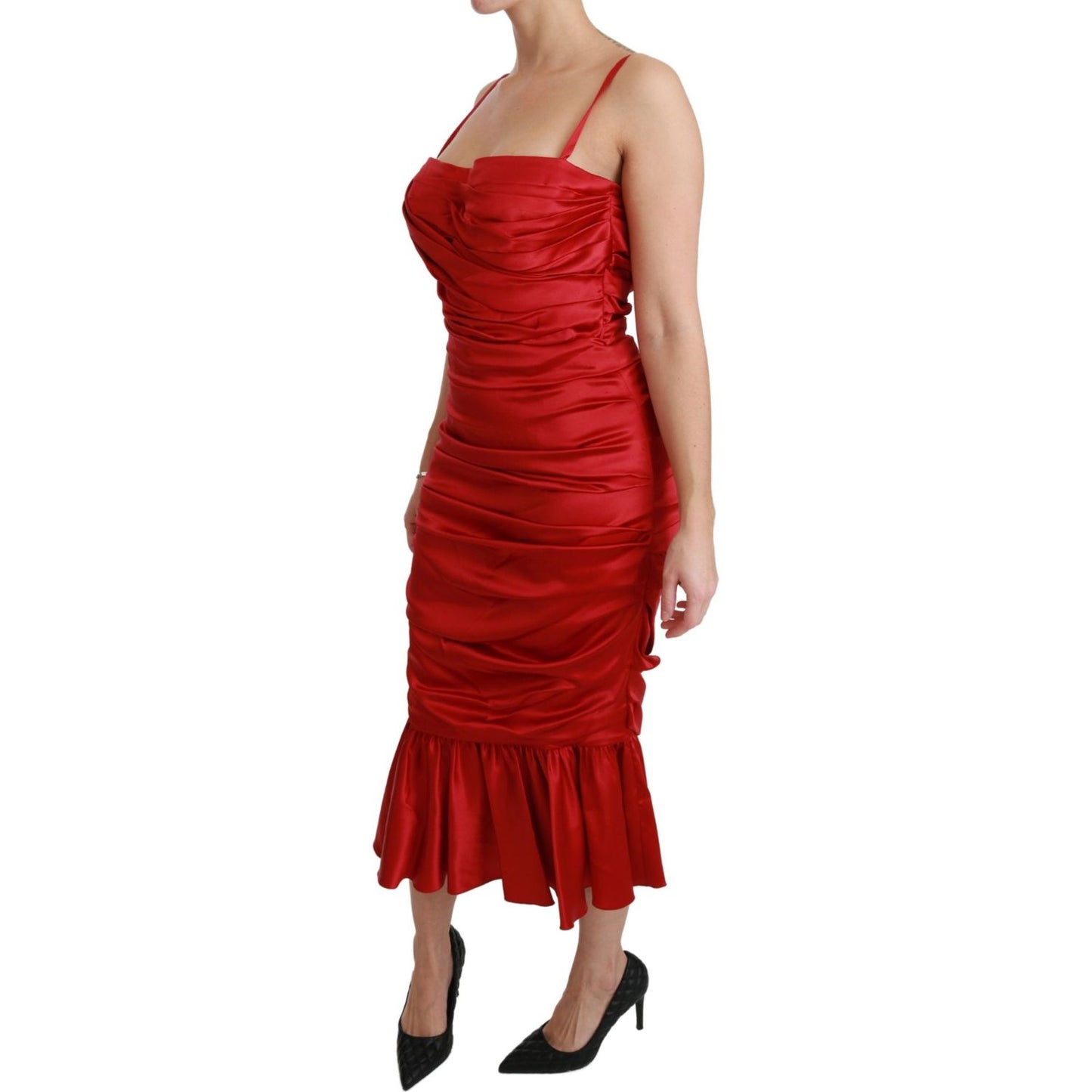 Dolce & Gabbana Exquisite Red Silk Fit and Flare Midi Dress Dolce & Gabbana Brown