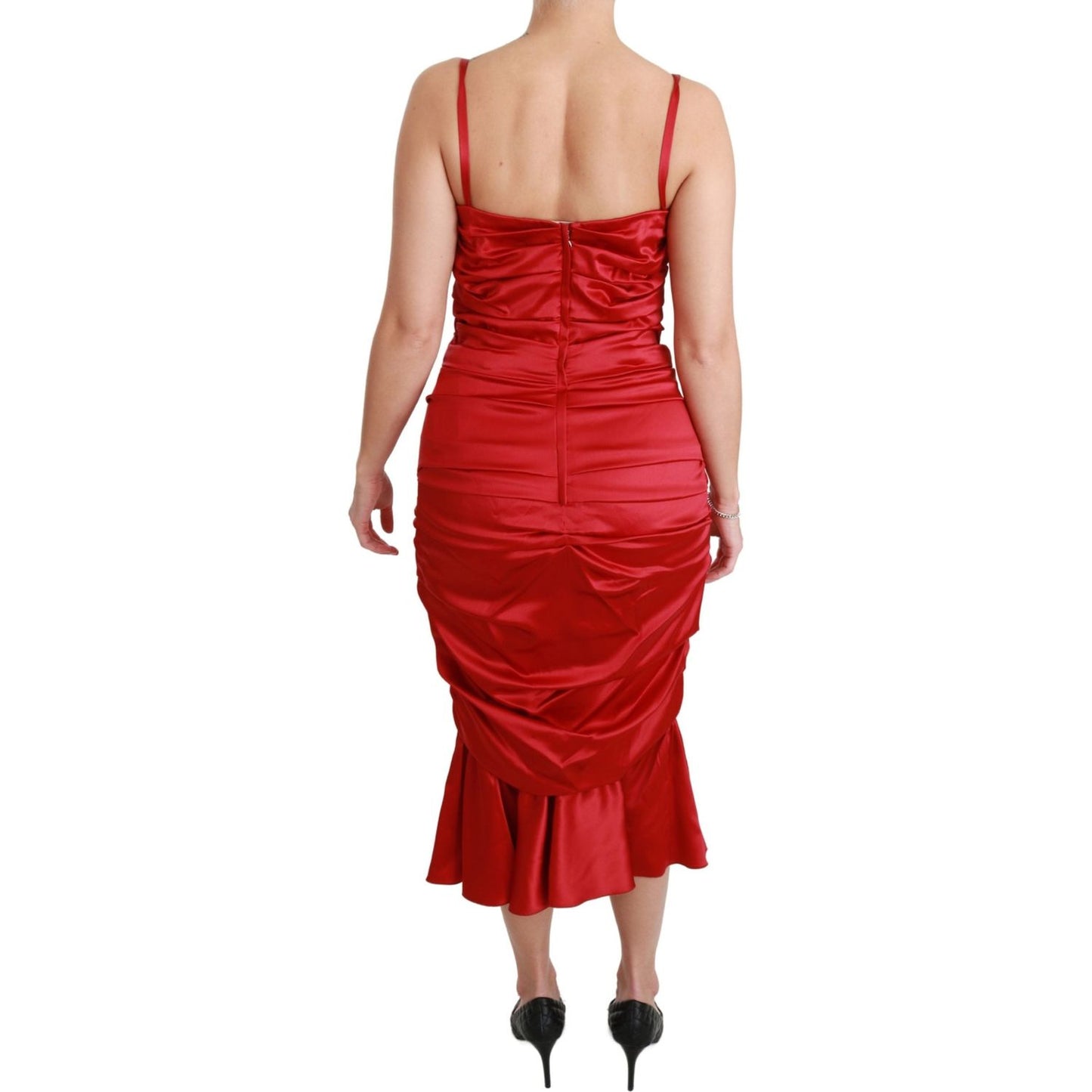 Dolce & Gabbana Exquisite Red Silk Fit and Flare Midi Dress Dolce & Gabbana Tan
