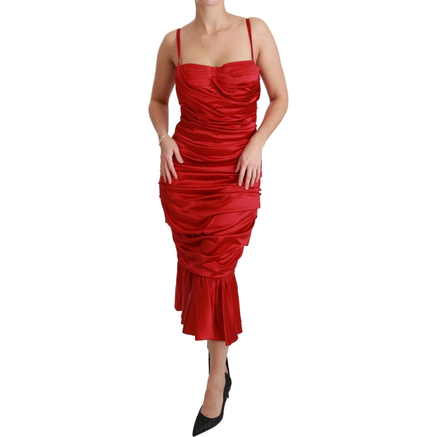 Dolce & Gabbana Exquisite Red Silk Fit and Flare Midi Dress Dolce & Gabbana Brown