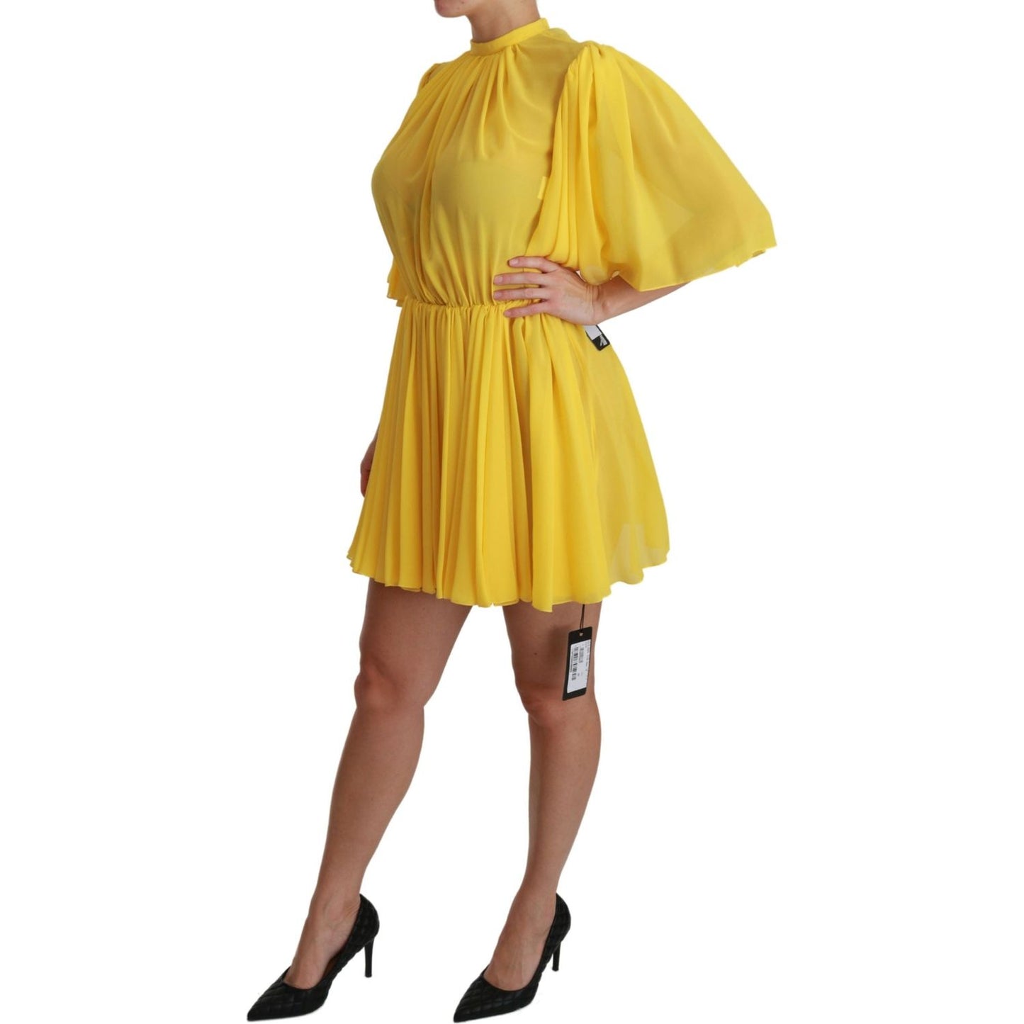 Dolce & Gabbana Silk Pleated A-line Mini Dress in Sunshine Yellow Dolce & Gabbana Goldenrod
