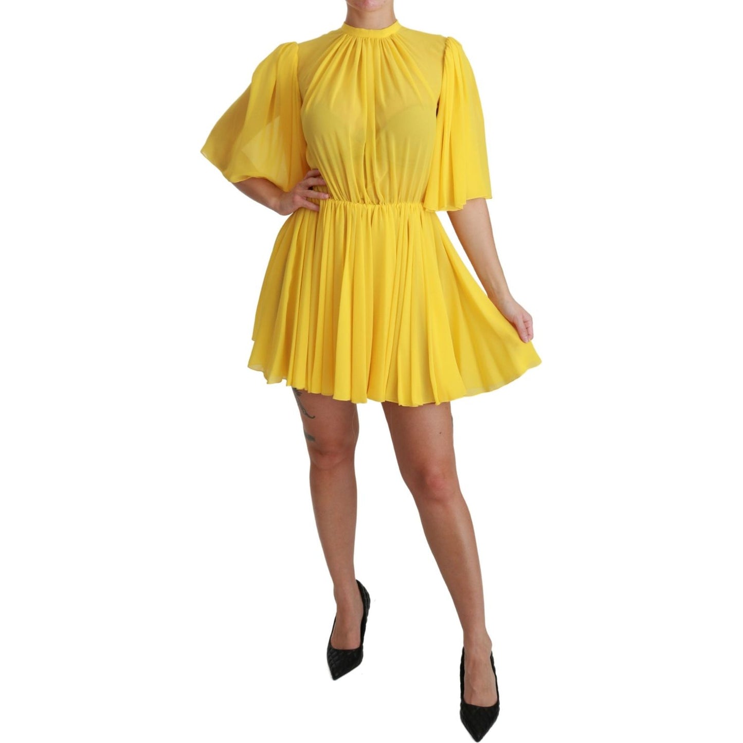 Dolce & Gabbana Silk Pleated A-line Mini Dress in Sunshine Yellow Dolce & Gabbana Goldenrod