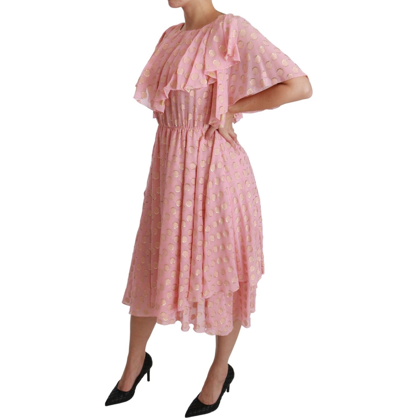 Dolce & Gabbana Elegant Pleated Midi A-Line Dress Dolce & Gabbana Rosy Brown
