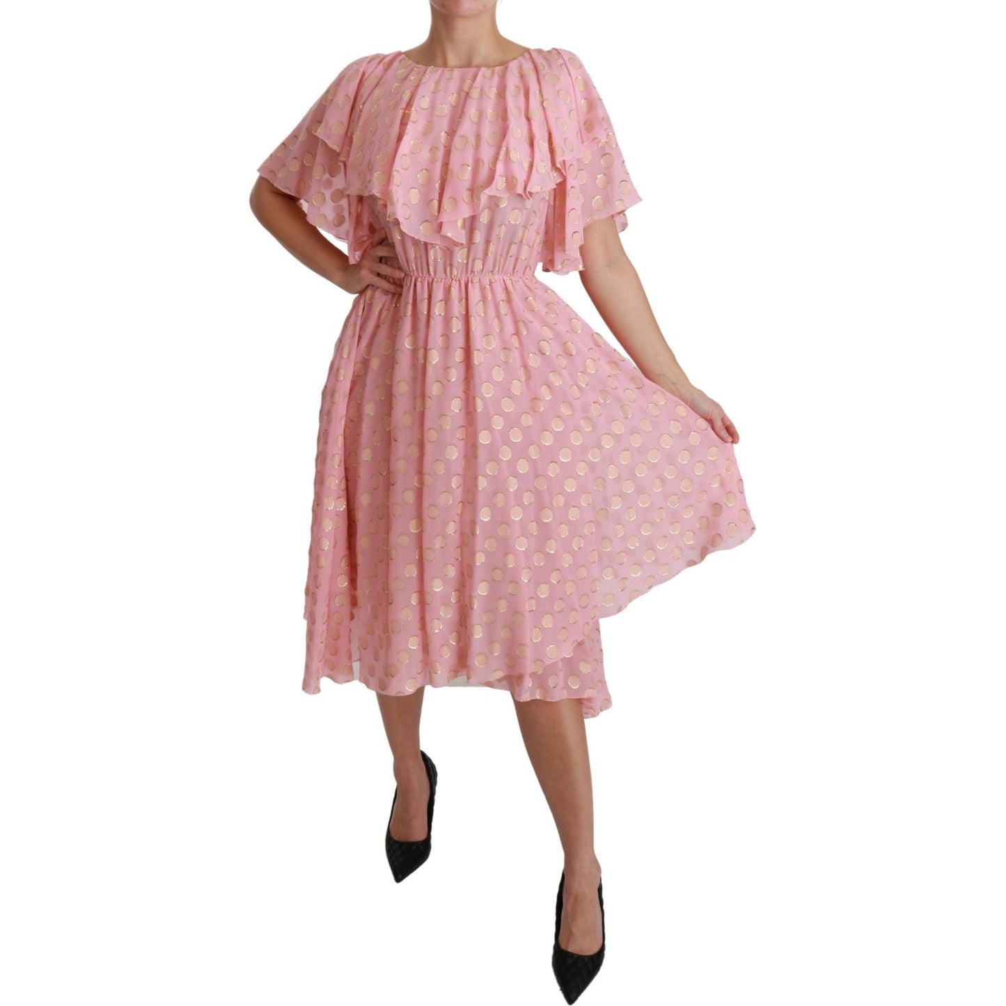 Dolce & Gabbana Elegant Pleated Midi A-Line Dress Dolce & Gabbana Rosy Brown