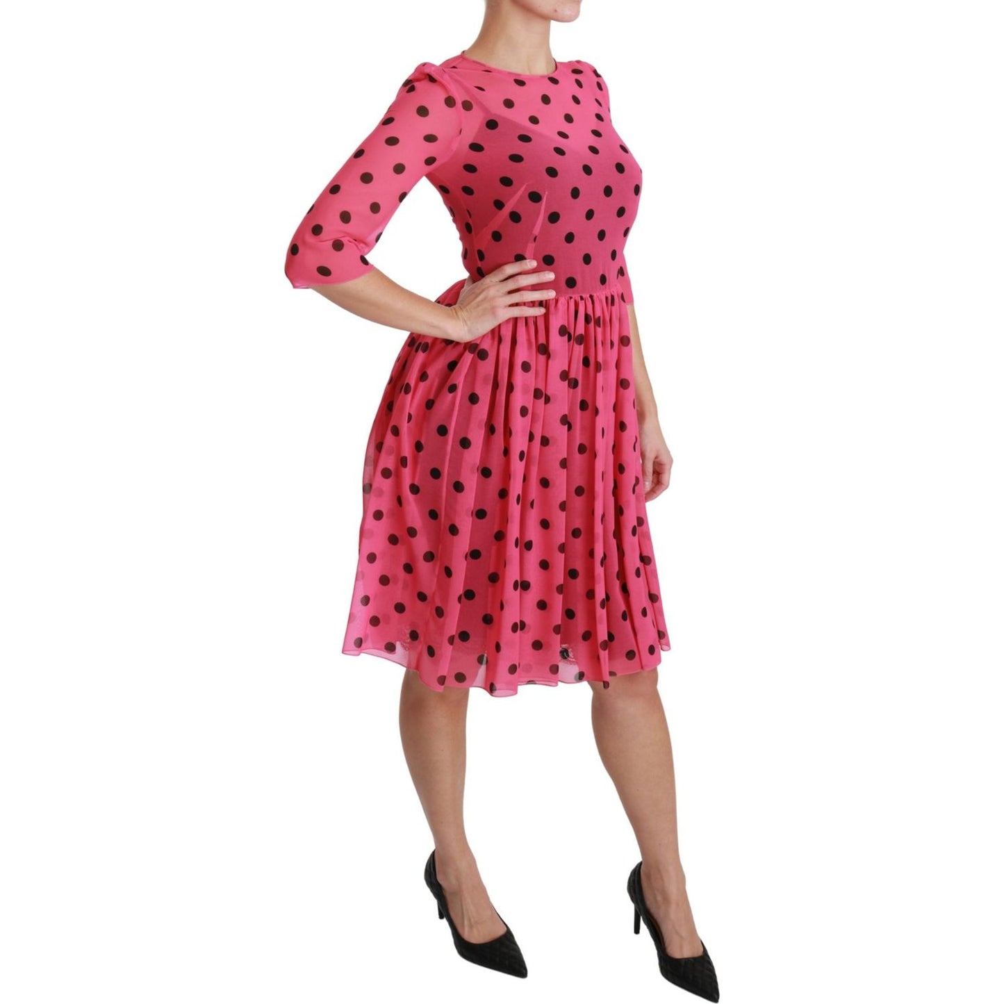Dolce & Gabbana Elegant Polka Dot A-Line Knee Length Dress Dolce & Gabbana Maroon