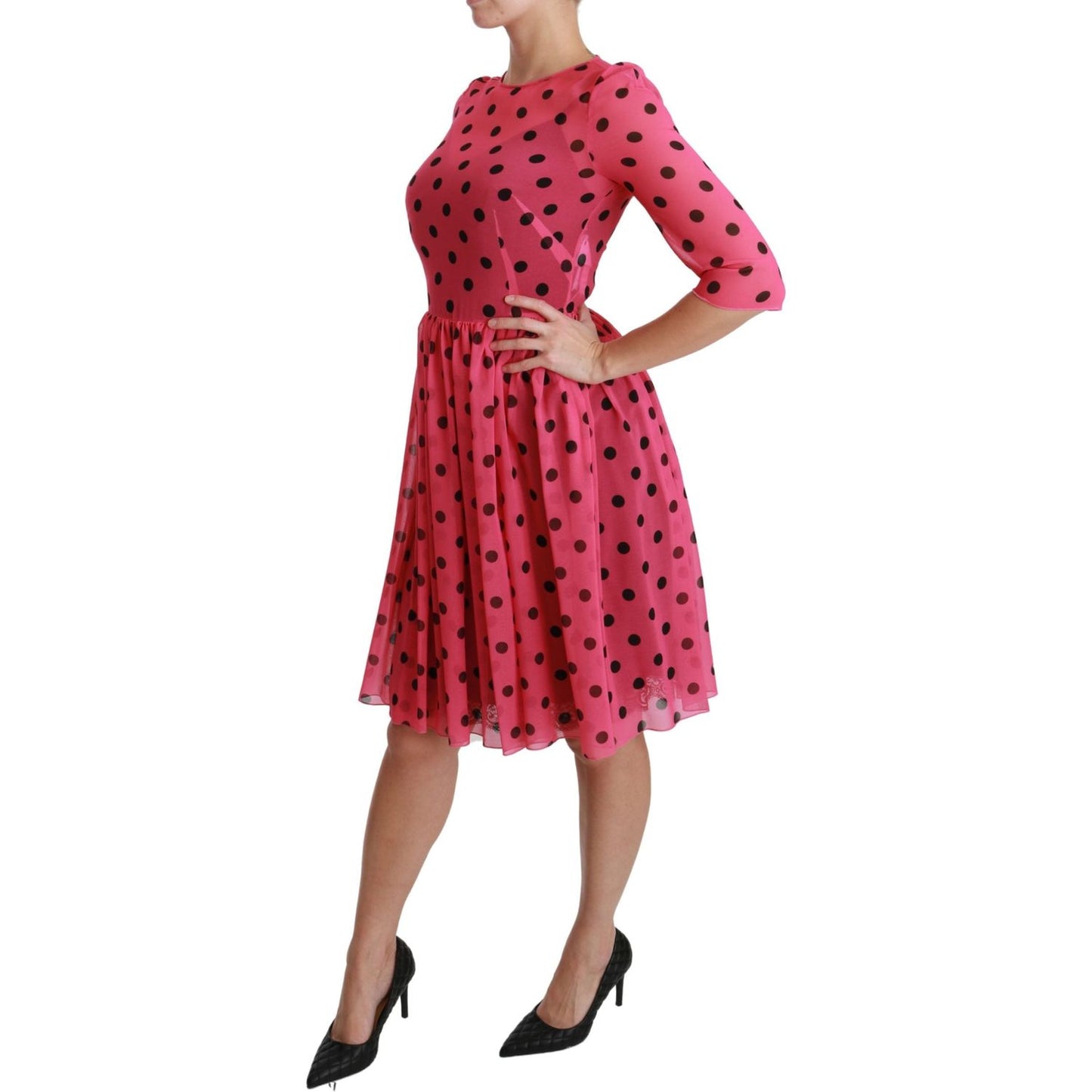 Dolce & Gabbana Elegant Polka Dot A-Line Knee Length Dress Dolce & Gabbana Maroon