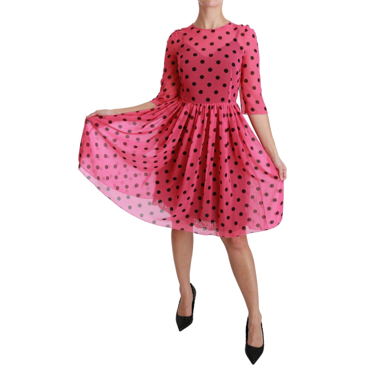 Dolce & Gabbana Elegant Polka Dot A-Line Knee Length Dress Dolce & Gabbana Maroon