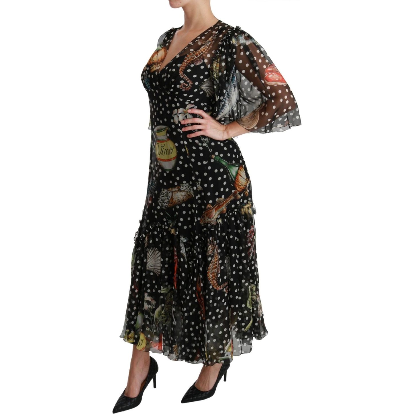 Dolce & Gabbana Elegant Silk Pleated A-Line Maxi Dress Dolce & Gabbana Black