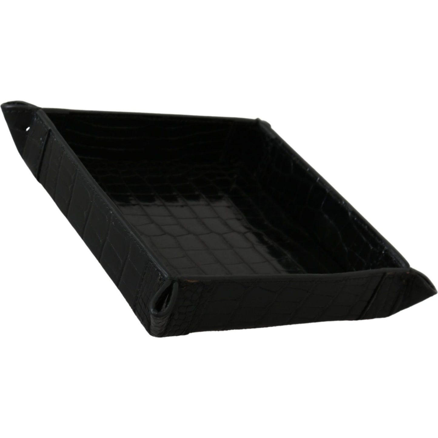 Dolce & Gabbana Elegant Black Exotic Skin Entry Tray Dolce & Gabbana Black