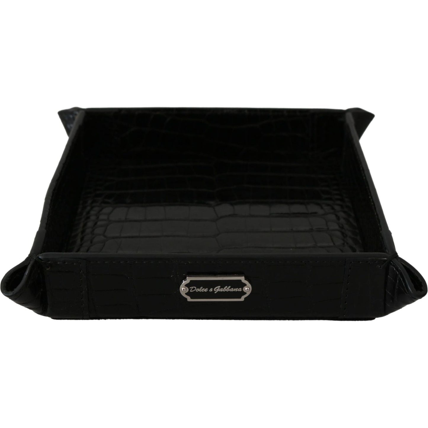 Dolce & Gabbana Elegant Black Exotic Skin Entry Tray Dolce & Gabbana Black