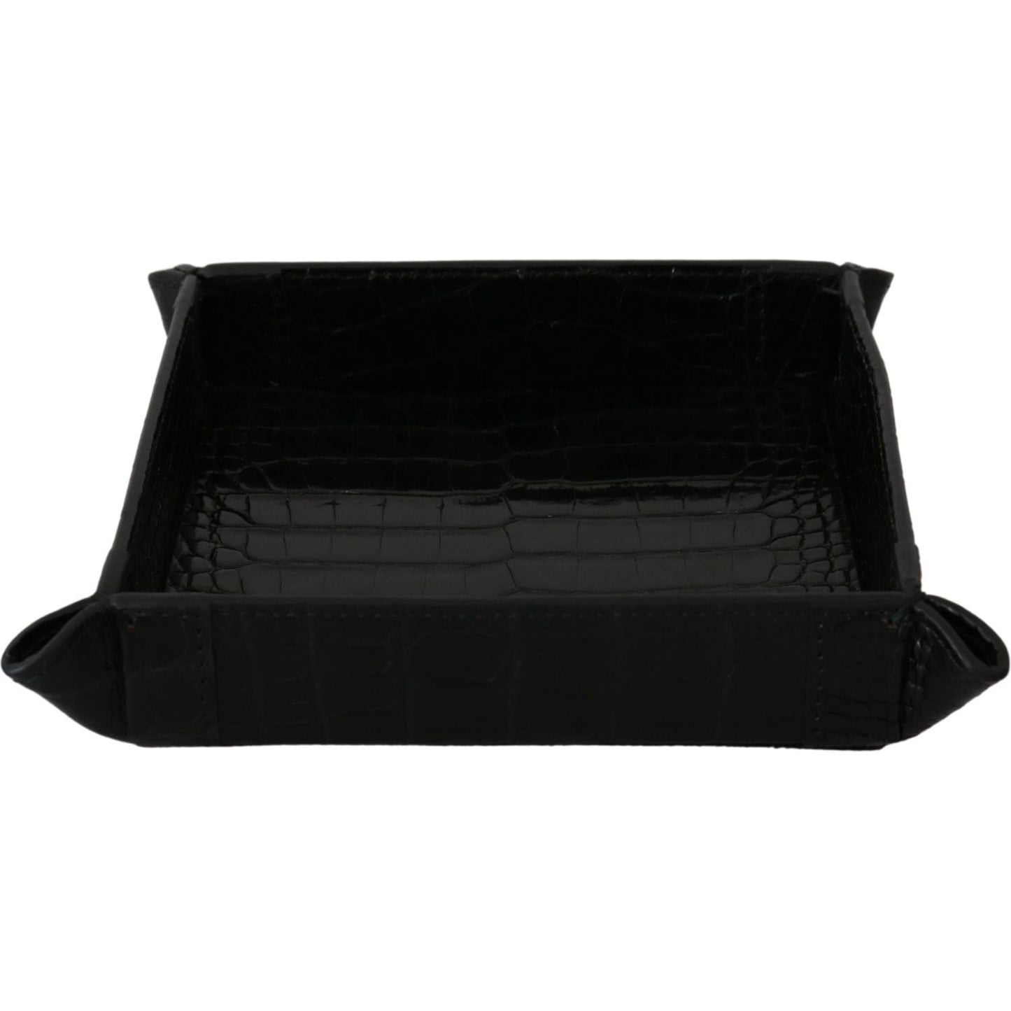 Dolce & Gabbana Elegant Black Exotic Skin Entry Tray Dolce & Gabbana Black