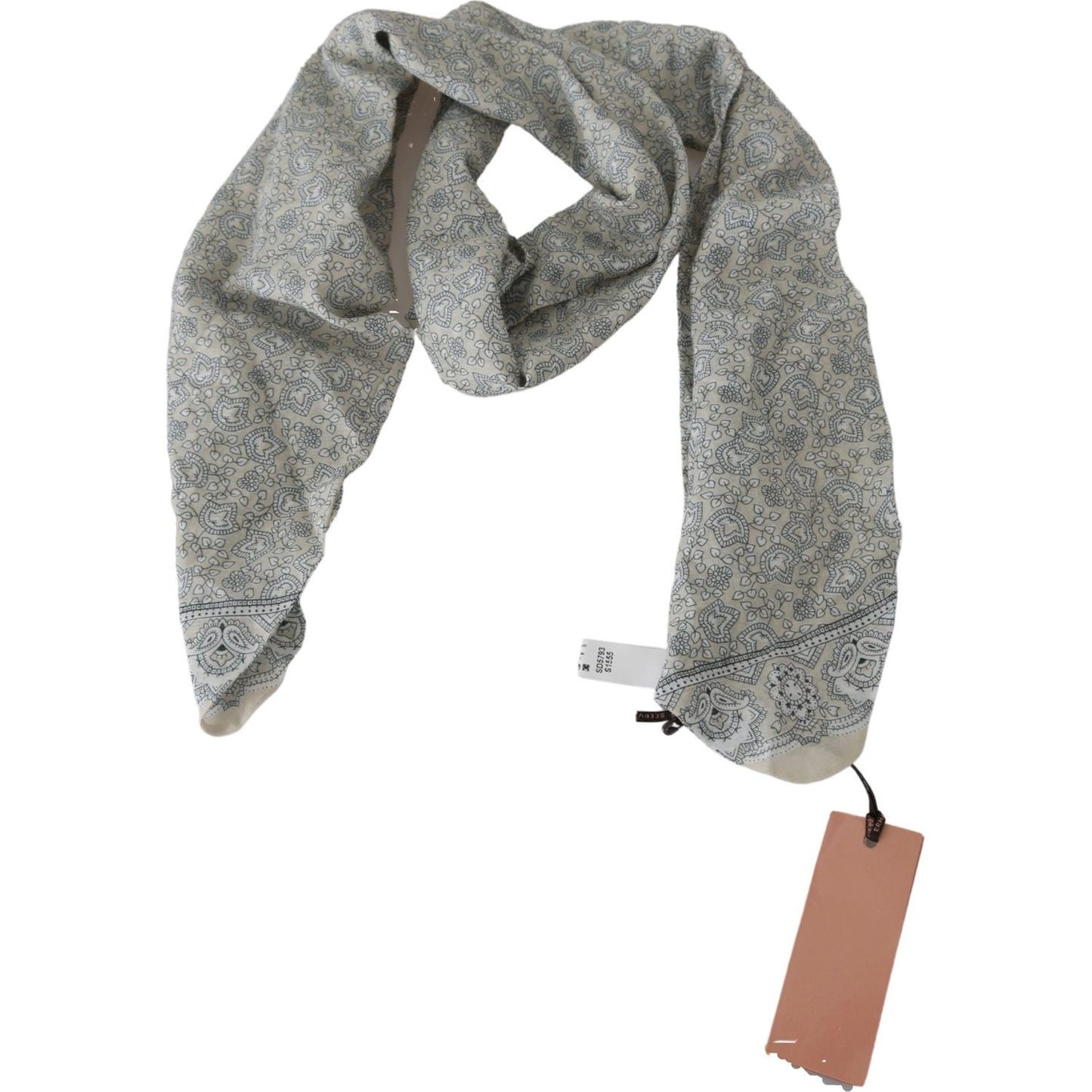 Ermanno Scervino Chic Cotton Scarf in Beige & Blue Fantasy Print Wrap Shawl Scarves Ermanno Scervino Light Slate Gray