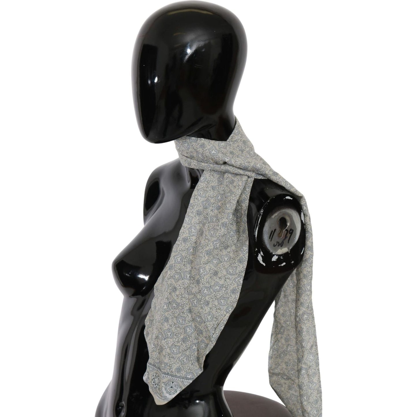 Ermanno Scervino Chic Cotton Scarf in Beige & Blue Fantasy Print Wrap Shawl Scarves Ermanno Scervino Dark Slate Gray