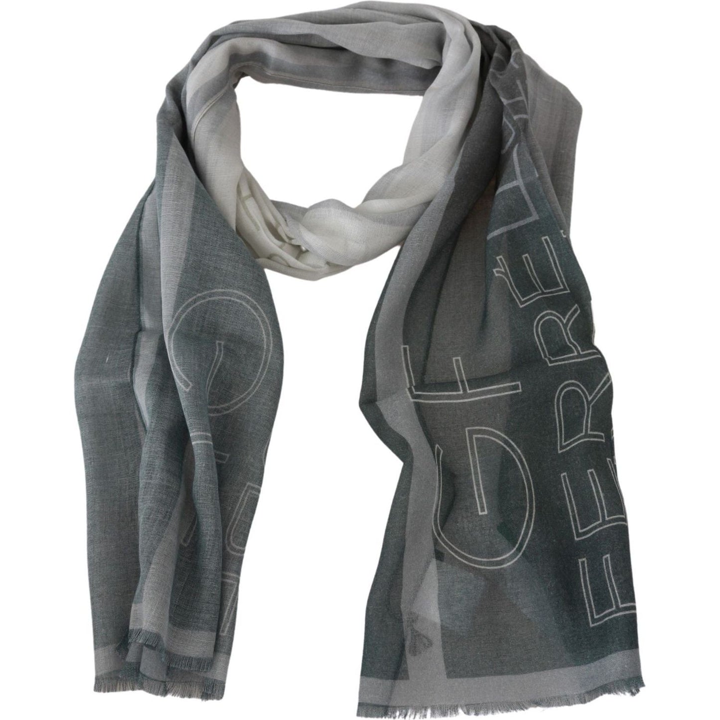 GF Ferre Elegant Blue Gray Patterned Scarf Wool Scarves GF Ferre Dark Slate Gray