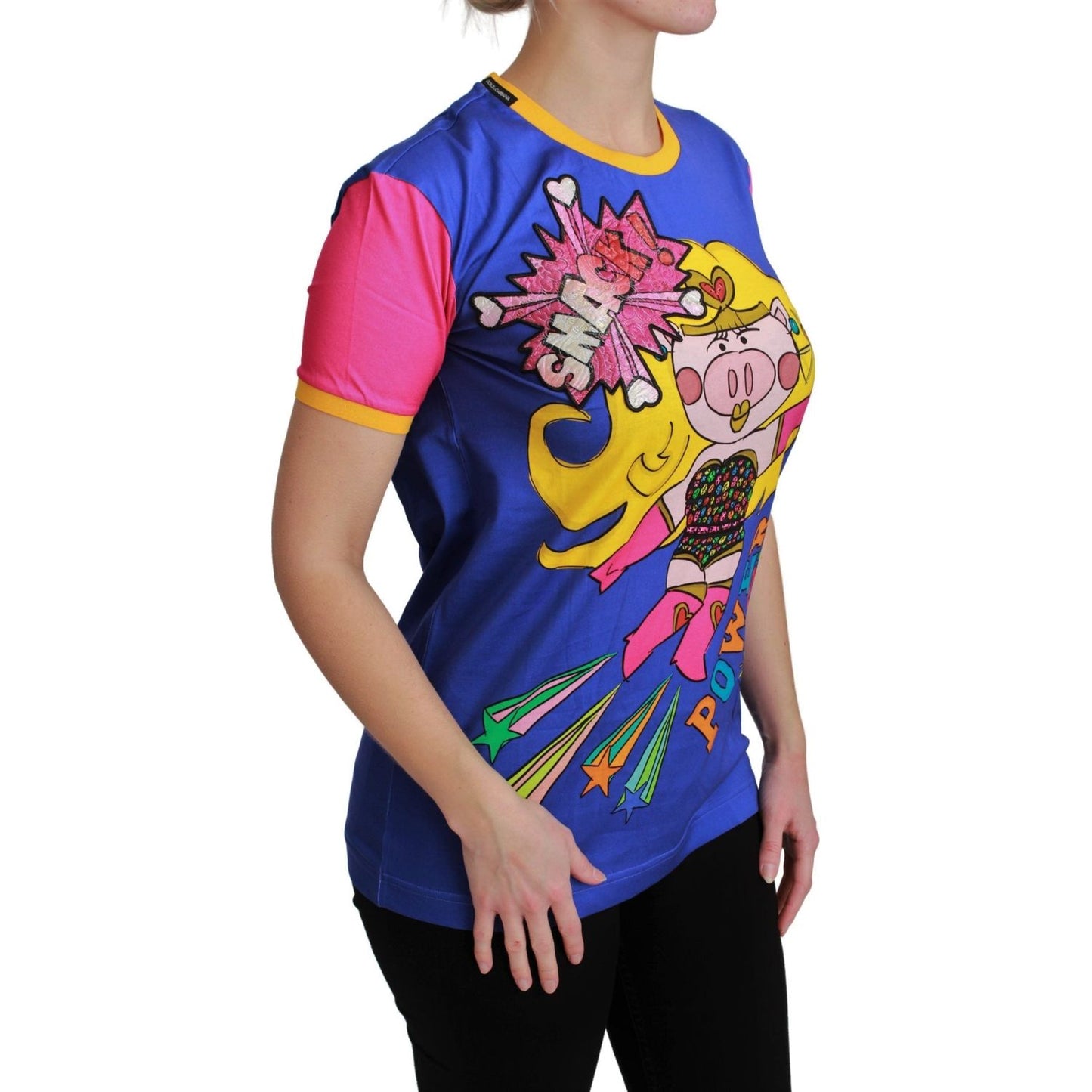 Dolce & Gabbana Chic Crewneck Cotton Tee with Supergirl Motive Dolce & Gabbana Dark Slate Gray