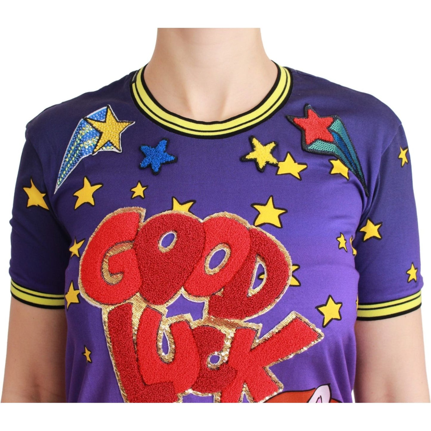 Dolce & Gabbana Elegant Crewneck Motive Tee in Purple Dolce & Gabbana Dim Gray