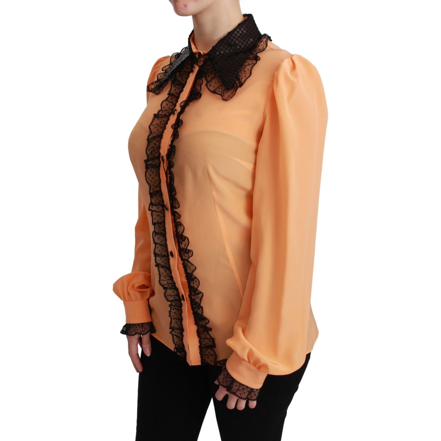 Dolce & Gabbana Silk Blend Yellow Blouse with Sequined Collar Dolce & Gabbana Dark Salmon