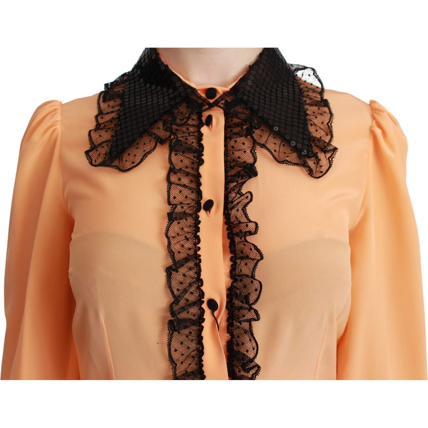 Dolce & Gabbana Silk Blend Yellow Blouse with Sequined Collar Dolce & Gabbana Dark Salmon