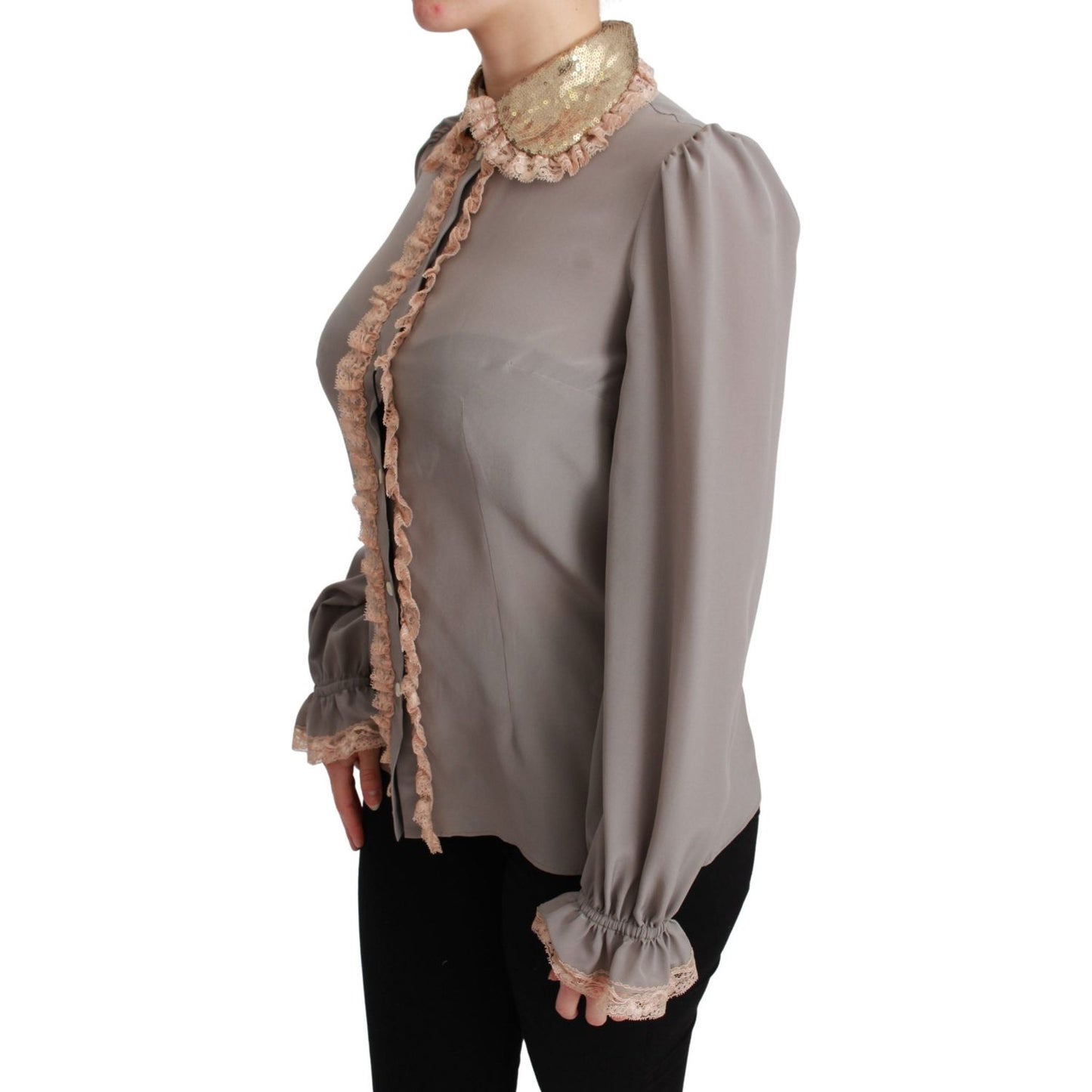 Dolce & Gabbana Elegant Silk Blend Sequin Collar Shirt Dolce & Gabbana Dim Gray