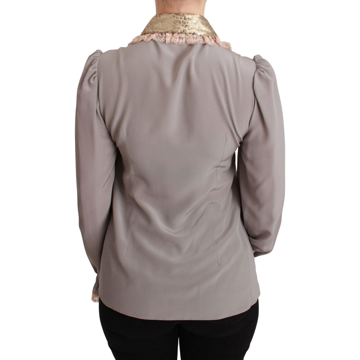 Dolce & Gabbana Elegant Silk Blend Sequin Collar Shirt Dolce & Gabbana Light Slate Gray