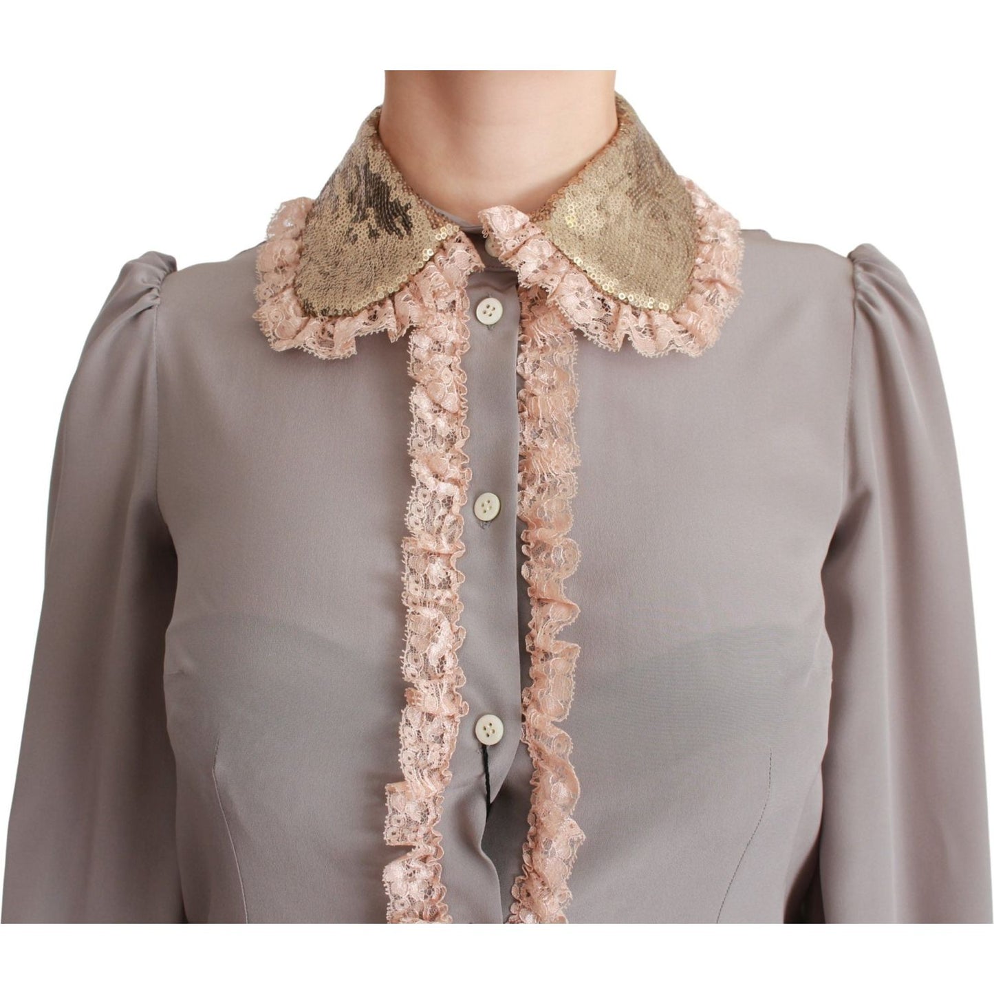 Dolce & Gabbana Elegant Silk Blend Sequin Collar Shirt Dolce & Gabbana Rosy Brown