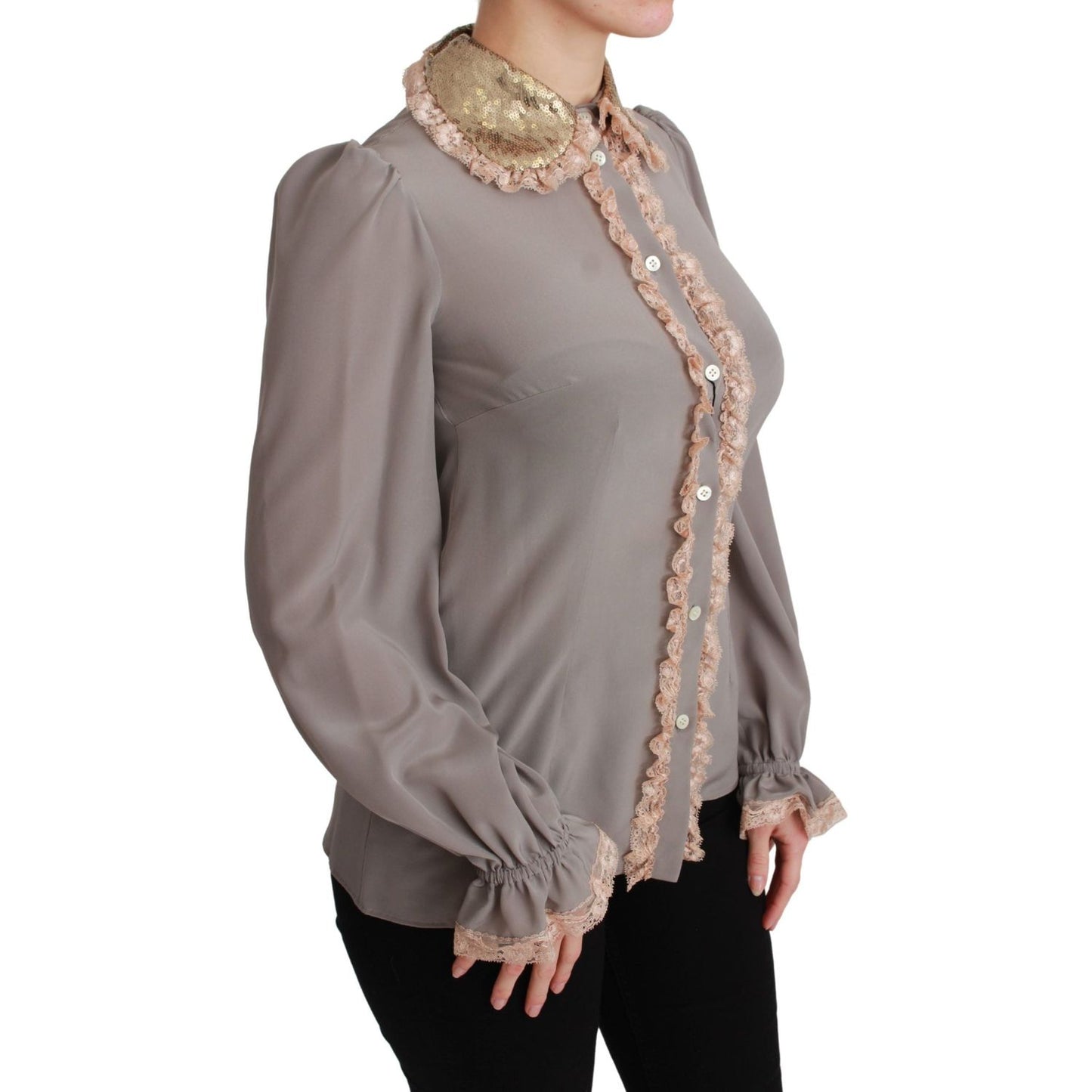 Dolce & Gabbana Elegant Silk Blend Sequin Collar Shirt Dolce & Gabbana Slate Gray