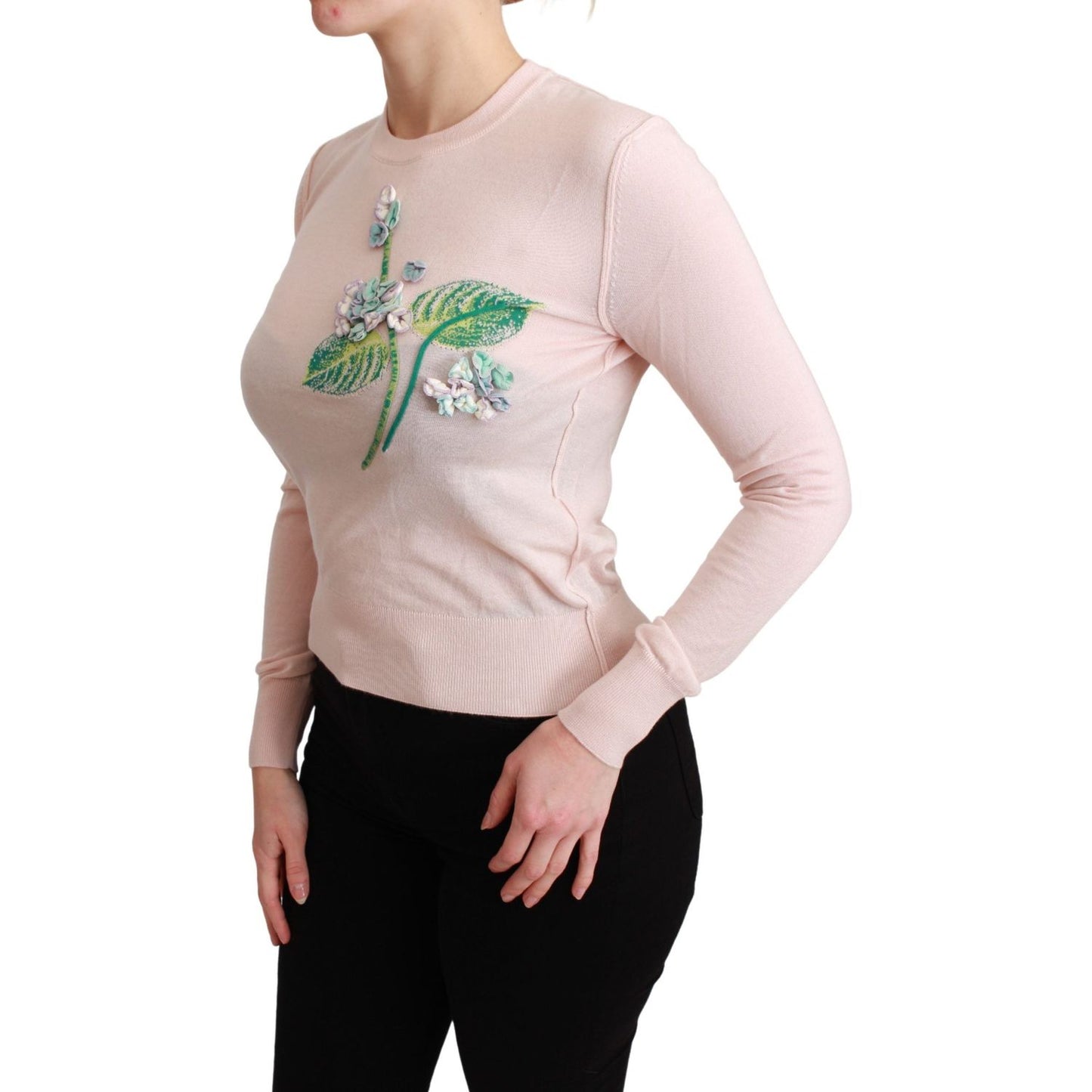 Dolce & Gabbana Silk Blend Floral Embroidered Sweater Dolce & Gabbana Gray