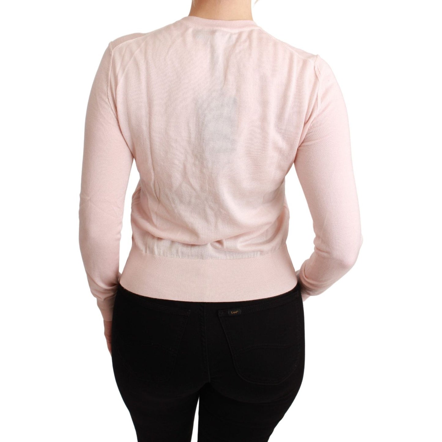 Dolce & Gabbana Silk Blend Floral Embroidered Sweater Dolce & Gabbana Light Gray