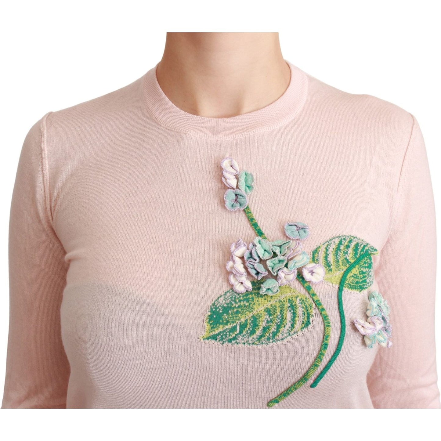Dolce & Gabbana Silk Blend Floral Embroidered Sweater Dolce & Gabbana Light Gray