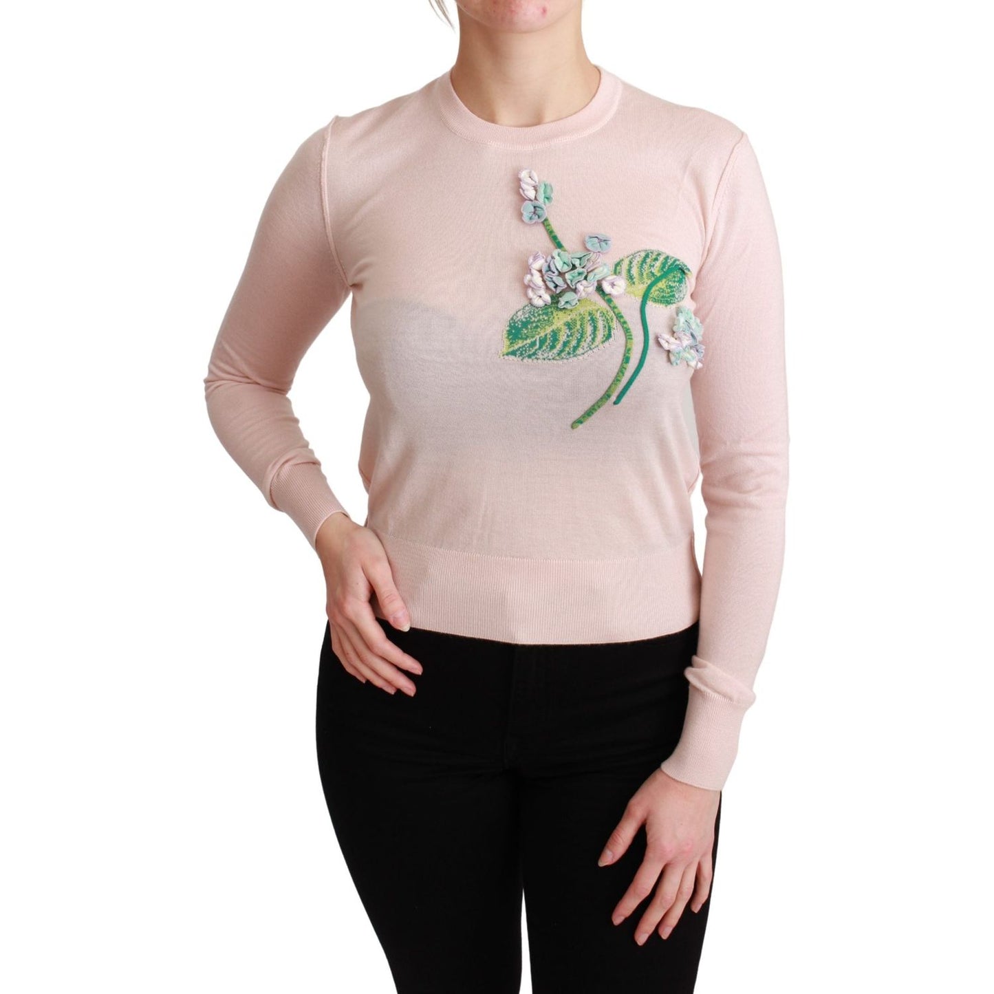 Dolce & Gabbana Silk Blend Floral Embroidered Sweater Dolce & Gabbana Gray