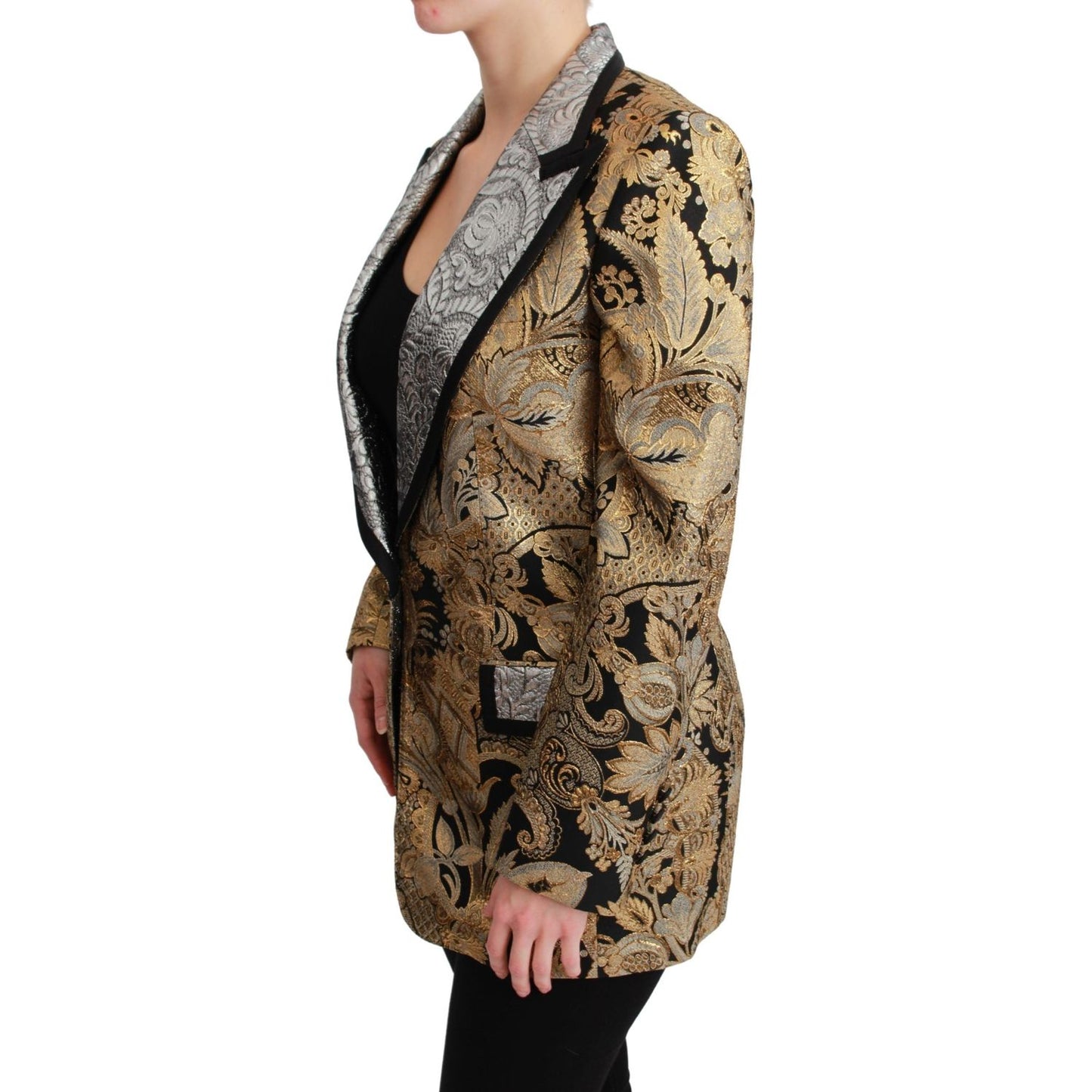 Dolce & Gabbana Elegant Gold Floral Jacquard Blazer Dolce & Gabbana Dim Gray
