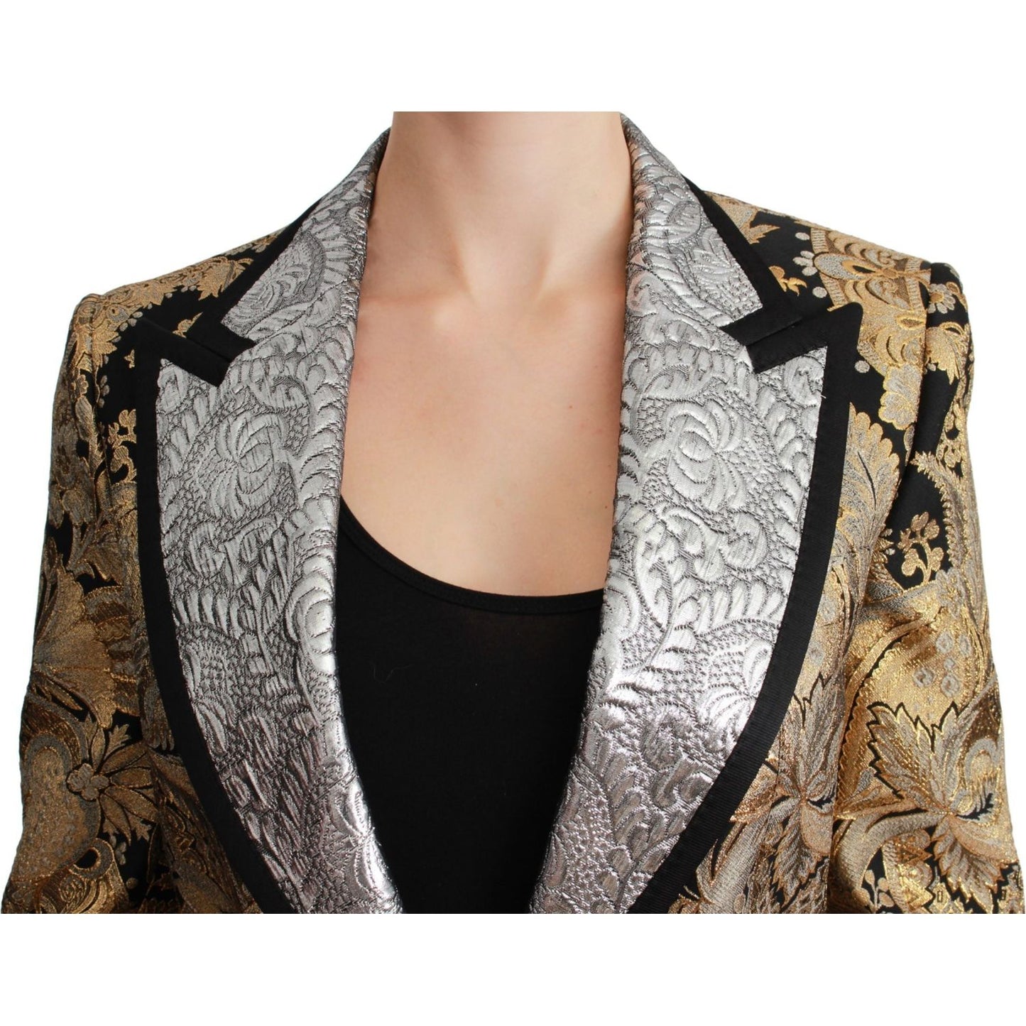 Dolce & Gabbana Elegant Gold Floral Jacquard Blazer Dolce & Gabbana Rosy Brown