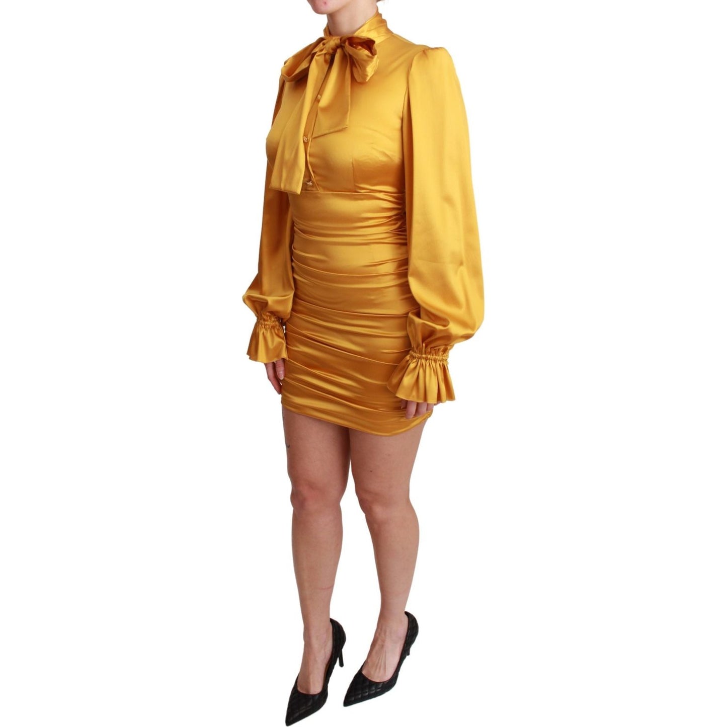 Dolce & Gabbana Radiant Yellow Silk Bodycon Mini Dress Dolce & Gabbana Chocolate