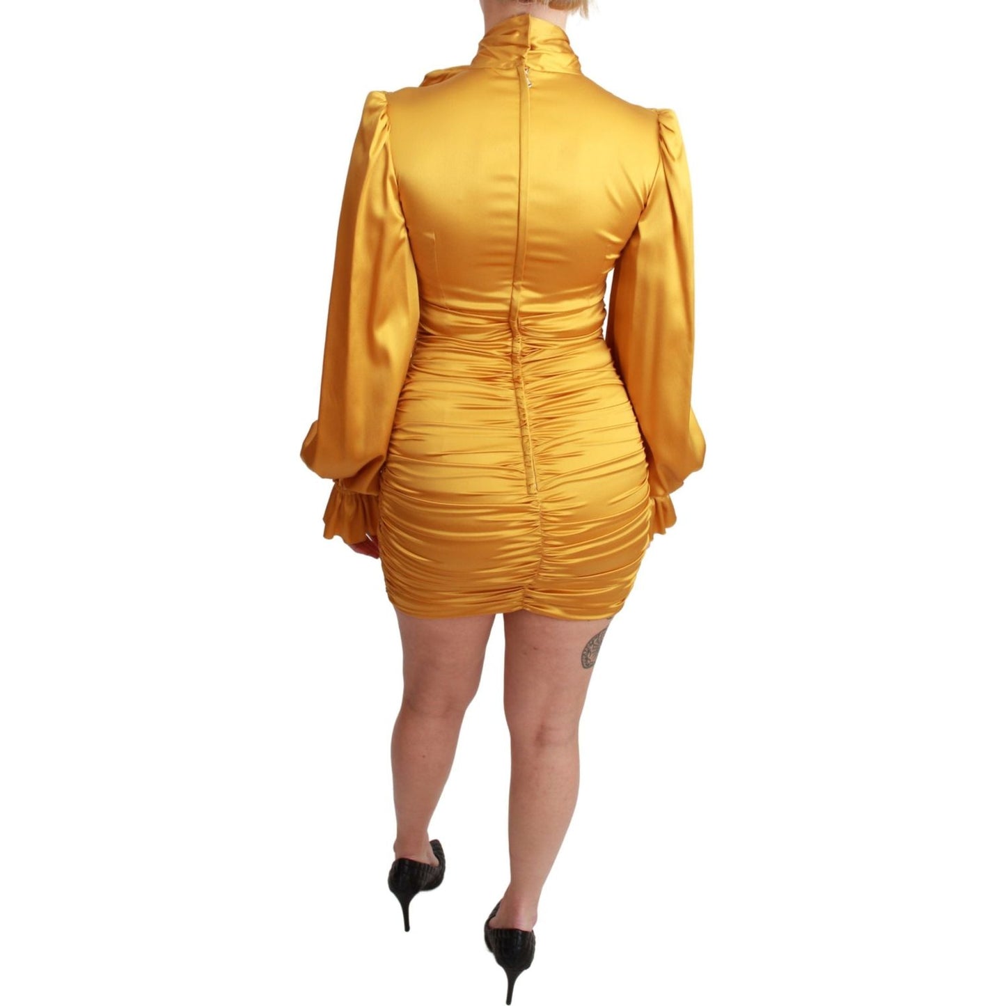 Dolce & Gabbana Radiant Yellow Silk Bodycon Mini Dress Dolce & Gabbana Chocolate