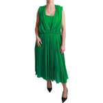 Dolce & Gabbana Elegant Sleeveless Pleated Silk Maxi Dress Dress Dolce & Gabbana Dark Slate Gray