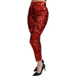 Dolce & Gabbana Dolce & Gabbana Elegant High-Waist Cropped Red Trousers PAN71052-40 1728,67345645728,Clothing,Dolce & Gabbana,IT40|S,Jeans & Pants - Women - Clothing,Material: 100% Polyester,New with tags,Red,Women,Women - Clothing