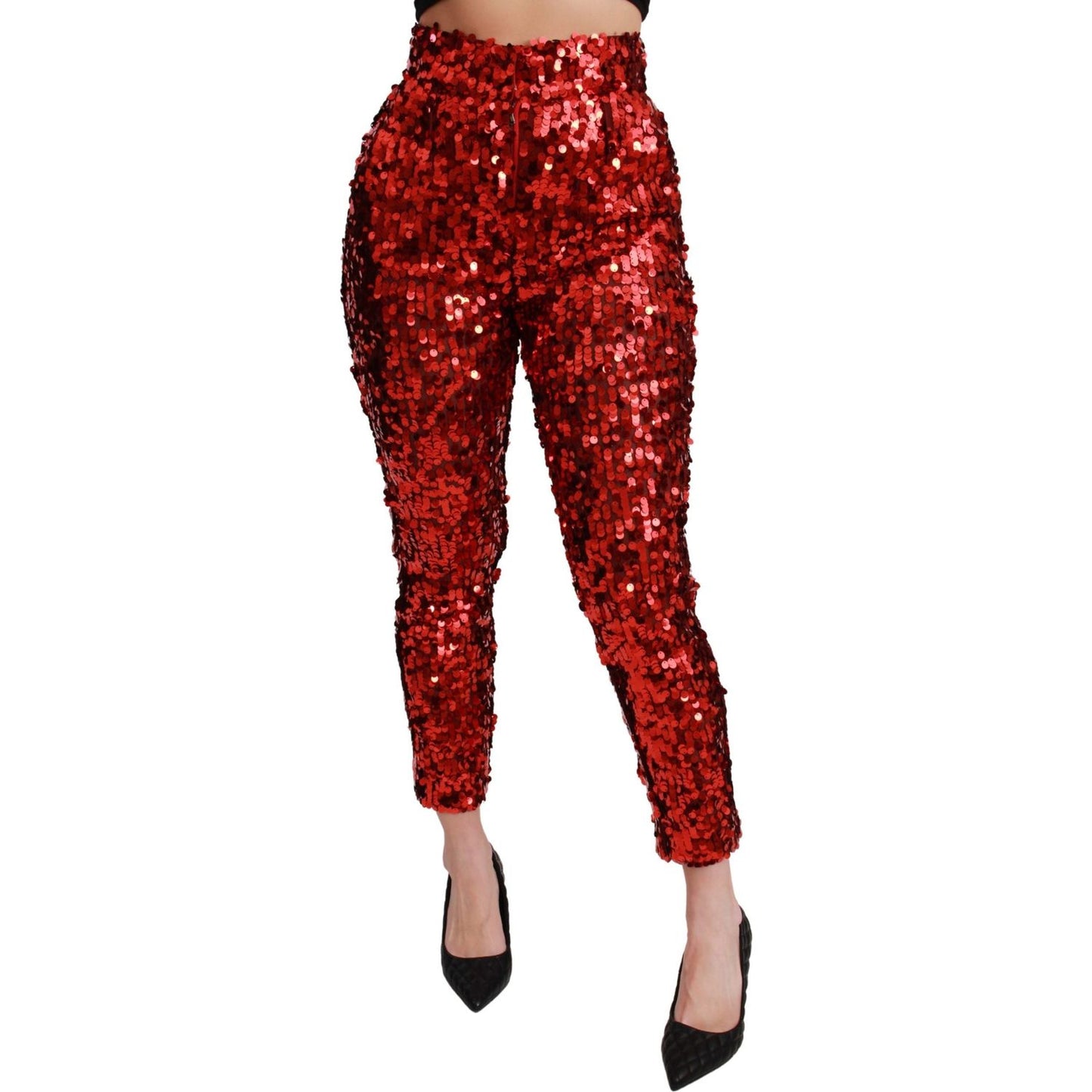 Dolce & Gabbana Dolce & Gabbana Elegant High-Waist Cropped Red Trousers PAN71052-40 1728,67345645728,Clothing,Dolce & Gabbana,IT40|S,Jeans & Pants - Women - Clothing,Material: 100% Polyester,New with tags,Red,Women,Women - Clothing