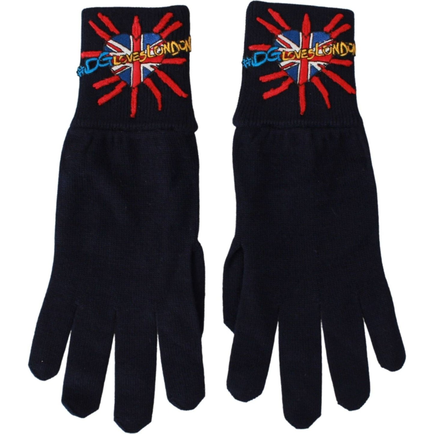 Dolce & Gabbana Blue Virgin Wool Unisex Gloves Dolce & Gabbana Black