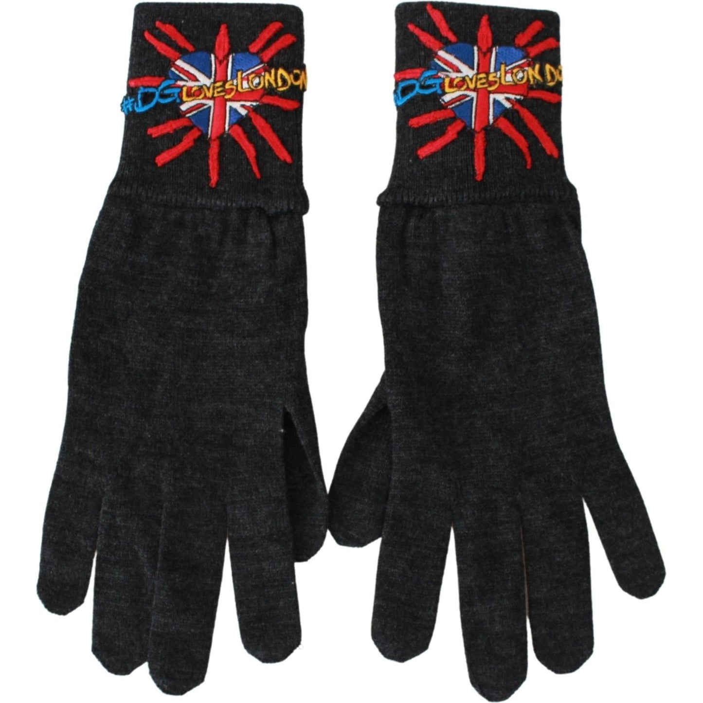 Dolce & Gabbana Gray Virgin Wool Unisex Gloves Dolce & Gabbana Black