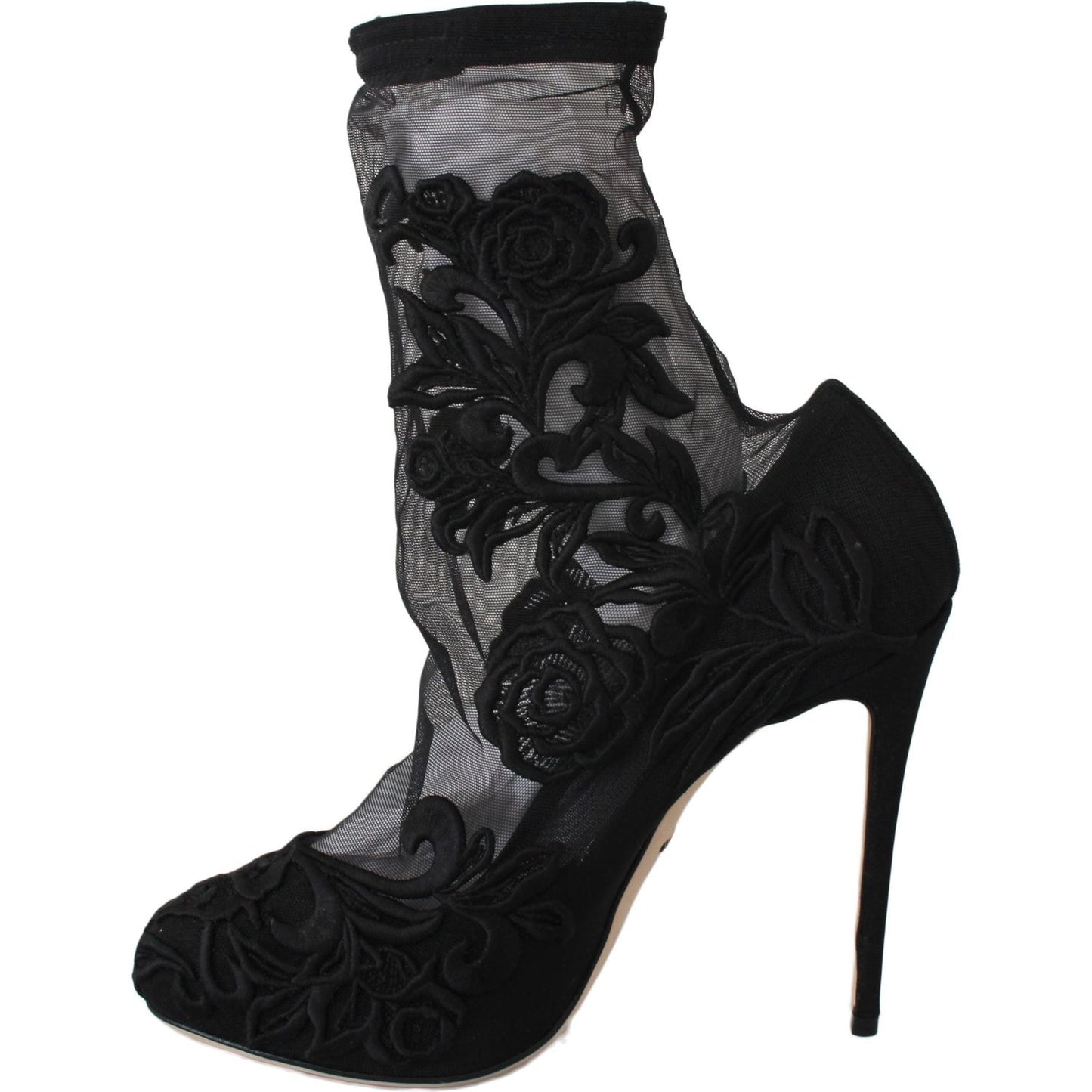 Dolce & Gabbana Black Roses Stilettos Booties Socks Shoes Shoes