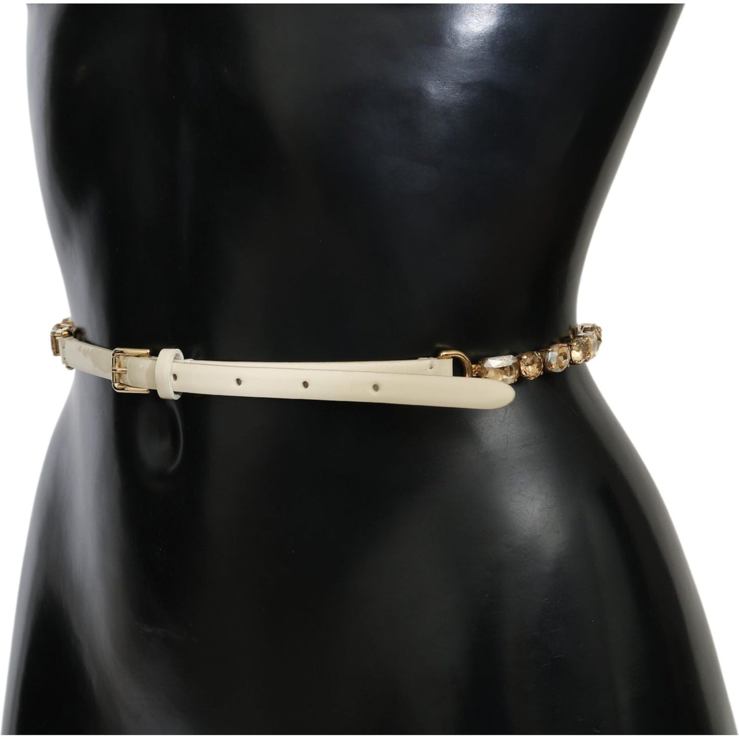 Dolce & Gabbana Champagne Crystal Embellished Leather Belt Dolce & Gabbana Black