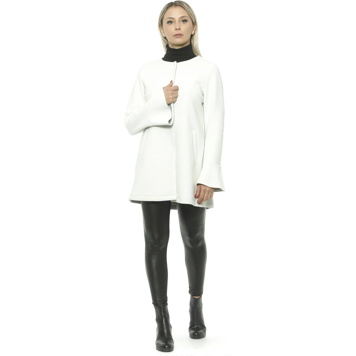 19V69 Italia Elegant White Neoprene Woman Coat 19V69 Italia Beige
