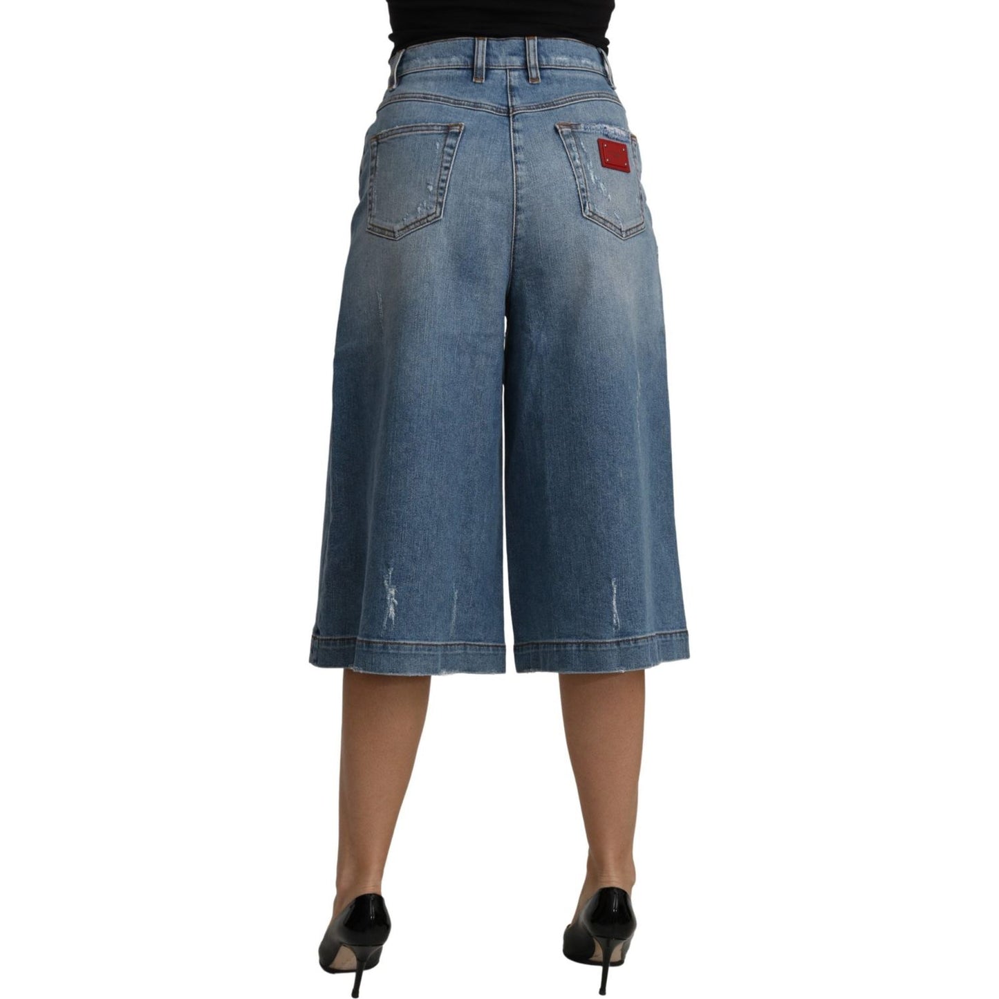 Dolce & Gabbana Elegant Wide Leg Cropped Denim Trousers Dolce & Gabbana Dim Gray